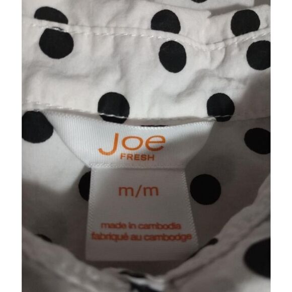 Joe Fresh Shirt‎ Ladies Medium Polka Dot Button Down Shirt White Black - Picture 5 of 7